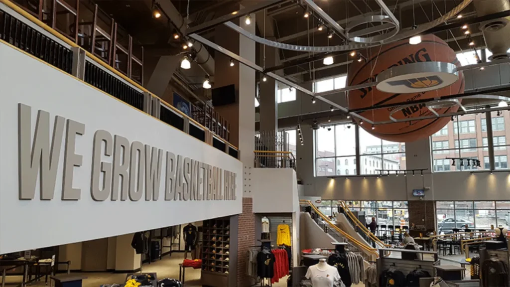 Pacers Team Store Interior with We Grow Basketball Here Sign and Giant Basketball - Pacers Team Store Hours