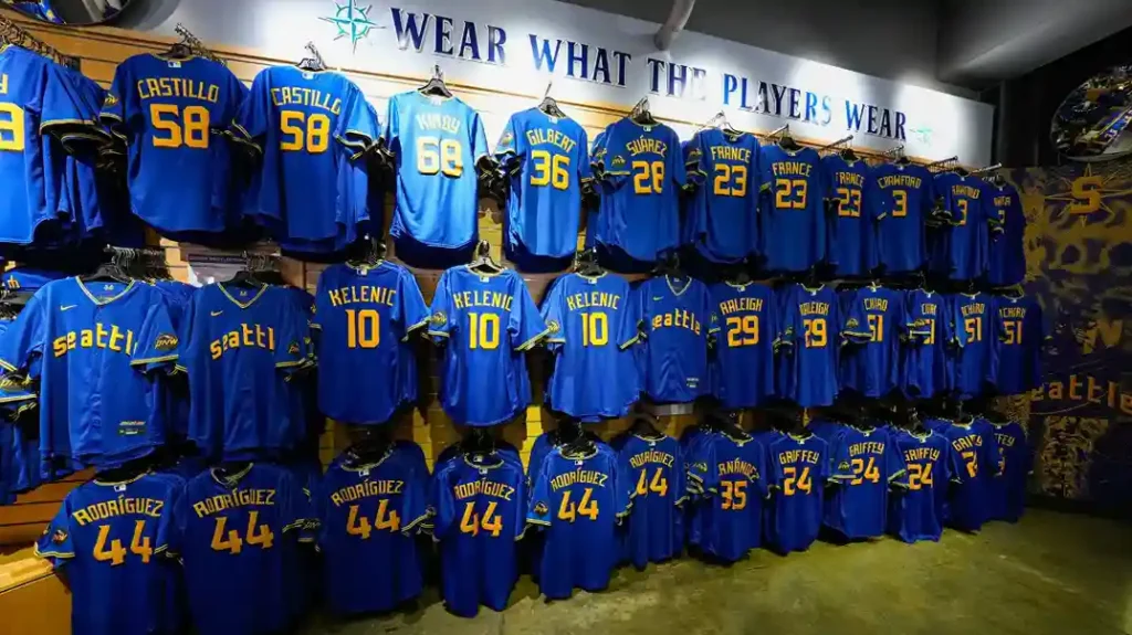 Jersey Section Inside A Mariners Team Store - Mariners Team Store Hours