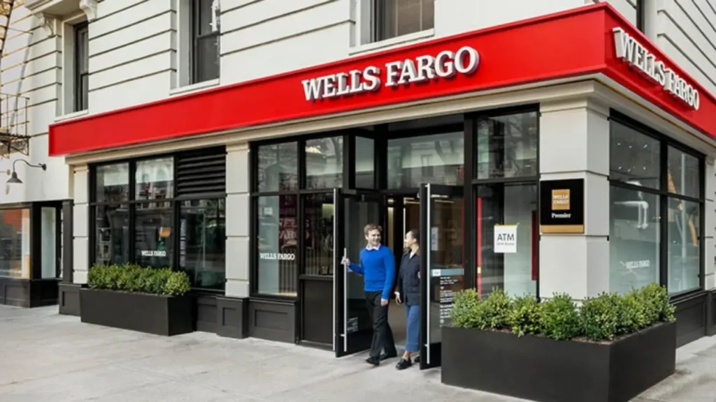 Exterior View of A Wells Fargo Branch with Two People at The Entrance - Wells Fargo Working Hours