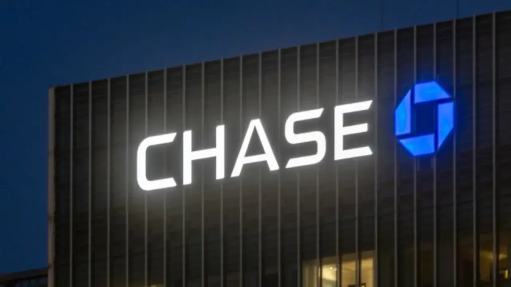 Illuminated Chase Bank Logo On the Side of A Building at Night - Chase Bank Hours