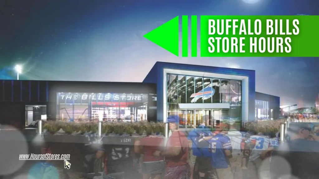 Buffalo Bills Store Exterior at Night With Blog Title Text - Buffalo Bills Store Hours
