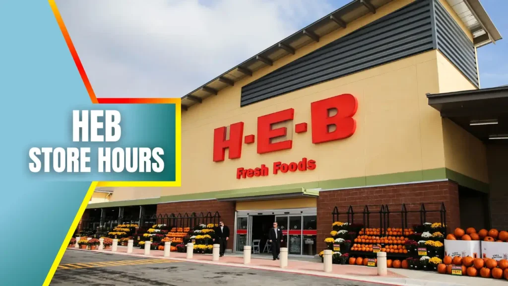H-E-B Store Front Pose Under partially Cloudy Sky With Blog Title Text - HEB Store Hours